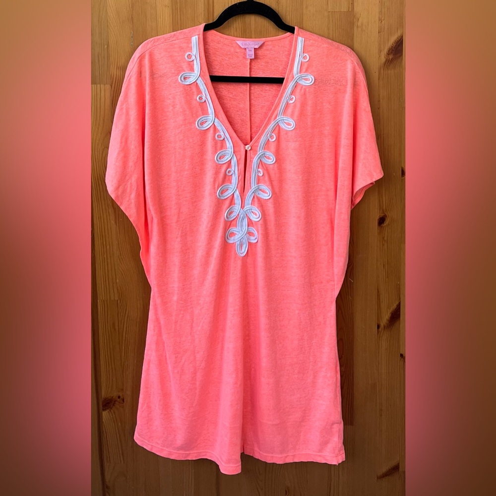 Lilly Pulitzer Women's Neon Orange Short Sleeve V-Neck Shirt Dress - Size XXS